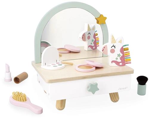 Janod Unicorn - Eenhoorn Houten Kaptafel - Inclusief 7 Accessoires, Voor Een Magische Look - Handig Tafelmodel - Geschikt Vanaf 3 Jaar
