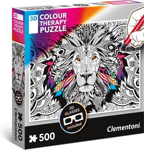 Clementoni - 3D kleur therapie puzzel - Lion - 500 stukjes, puzzel volwassenen