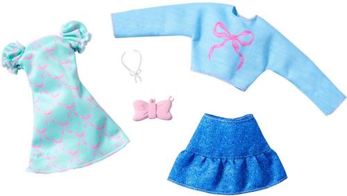 Barbie 2-Pack Kleding Outfit en Accessoires - Mooie Jurk, Spijkerrok en Blauwe trui