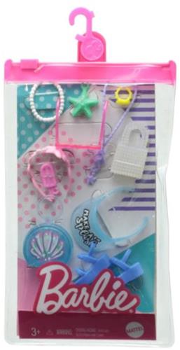 Barbie Accessoires Set met o.a. blauwe Slippers, Pet, Handtas en Zonnebril