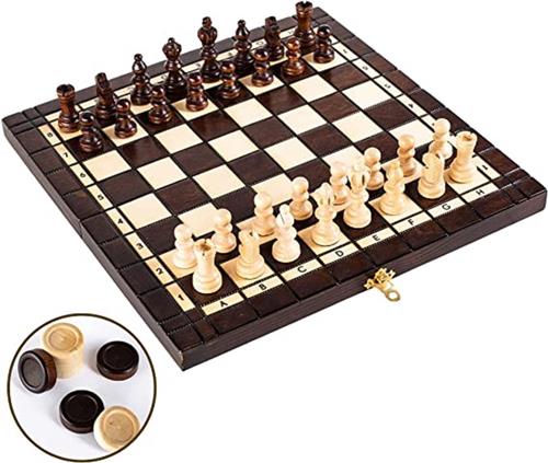 Schaakbord \ Chess figures and chessboard made of wood - Houten schaakspel, draagbaar houten schaakbord Handgemaakt schaakbordspel voor familiefeestactiviteiten