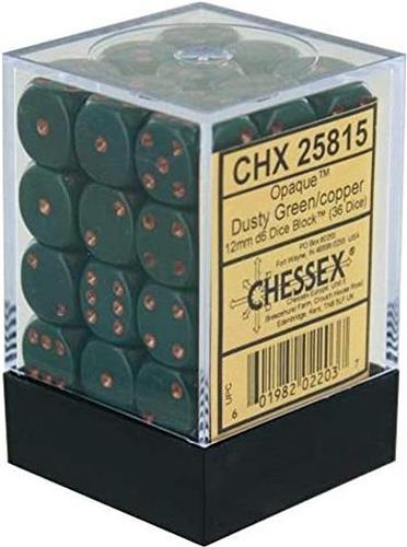 Chessex 36-Die Set Opaque 12mm - Dusty Green/Copper