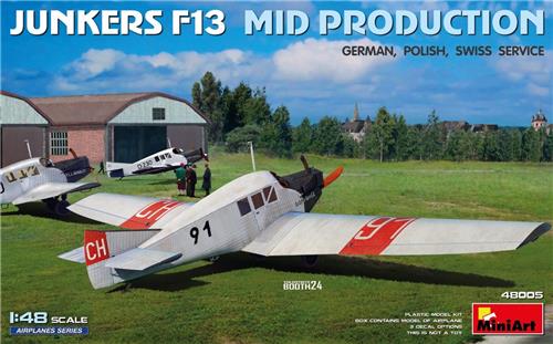 1:48 MiniArt 48005 Junkers F13. Middelste productie - Duitse, Poolse, Zwitserse dienst - Propeller Vliegtuig Plastic Modelbouwpakket