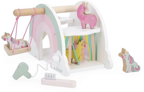 Janod Unicorn - Eenhoorn Wasstraat - Inclusief 4 Eenhoornfiguurtjes En 2 Accessoires - Met Geheime Spiegeldeur - Stimuleert De Verbeelding - Geschikt Vanaf 18 Maanden
