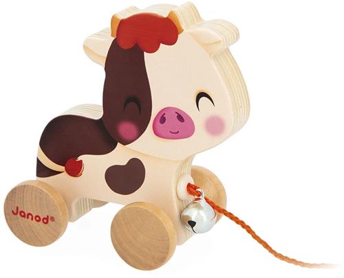 Janod Boerderij - Trekfiguur Koe - We Houden Van Deze Koe Met Zijn Mooie Bel! - Trekspeeltje Om Baby Overal Te Volgen - Geschikt Vanaf 1 Jaar