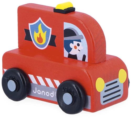 Janod Cross Roads - Houten Brandweerwagen - Kleine, Makkelijk Te Hanteren Brandweerauto - Stimuleert De Fijne Motoriek En Fantasie - Geschikt Vanaf 1 Jaar