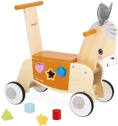 Janod - Loopwagen Ezel - Een Metgezel Om Op Te Rijden Of Te Duwen - Inclusief Vormenstoof Voor Nog Meer Plezier - Ideaal Voor De Ontwikkeling Van De Motoriek - Geschikt Vanaf 1 Jaar