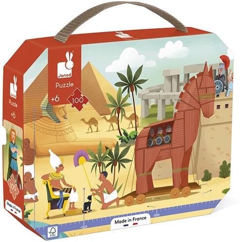 Janod - Puzzel Het Paard Van Troje - Panorama Puzzel In Puzzelkoffer - 100 Stukjes - Geschikt Vanaf 6 Jaar