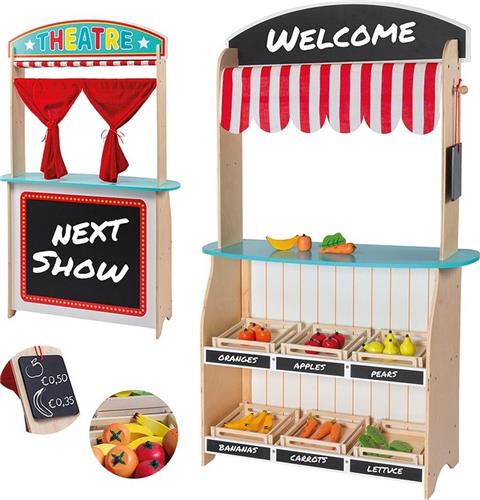 Small Foot - Poppenkast en marktkraam - 2-in-1 - 68 x 23 x 109 cm