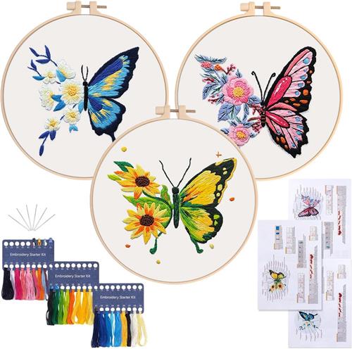 BOTC Borduurpakket Bloemen - Borduurset van 3 - Borduurpakketten voor Volwassenen - Hobby en Creatief - Borduren