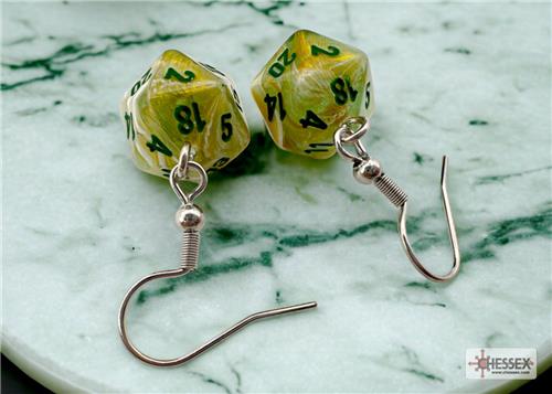 Chessex Hook Earrings Marble Green Mini-Poly D20