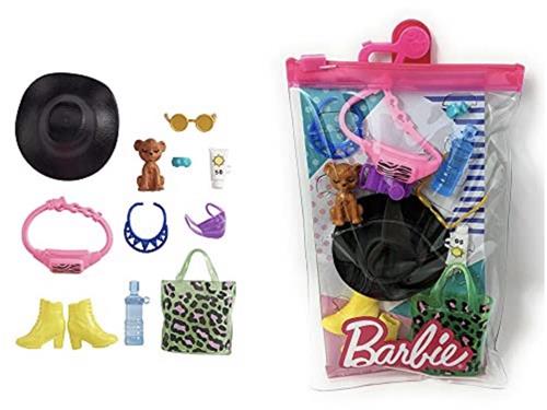 Barbie Accessoires Set met o.a. een grote zwarte Hoed, Gele Hoge Hakken en een Tas