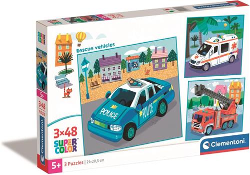 Clementoni - Puzzel - 3x48 Stukjes - Politie, Brandweer, Ambulance - Puzzel Voor Kinderen - Vanaf 5 Jaar