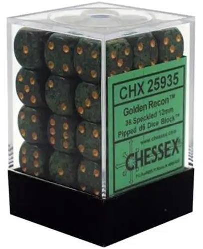 Chessex Golden Recon Gespikkeld D6 12mm Dobbelsteen Set (36 stuks)