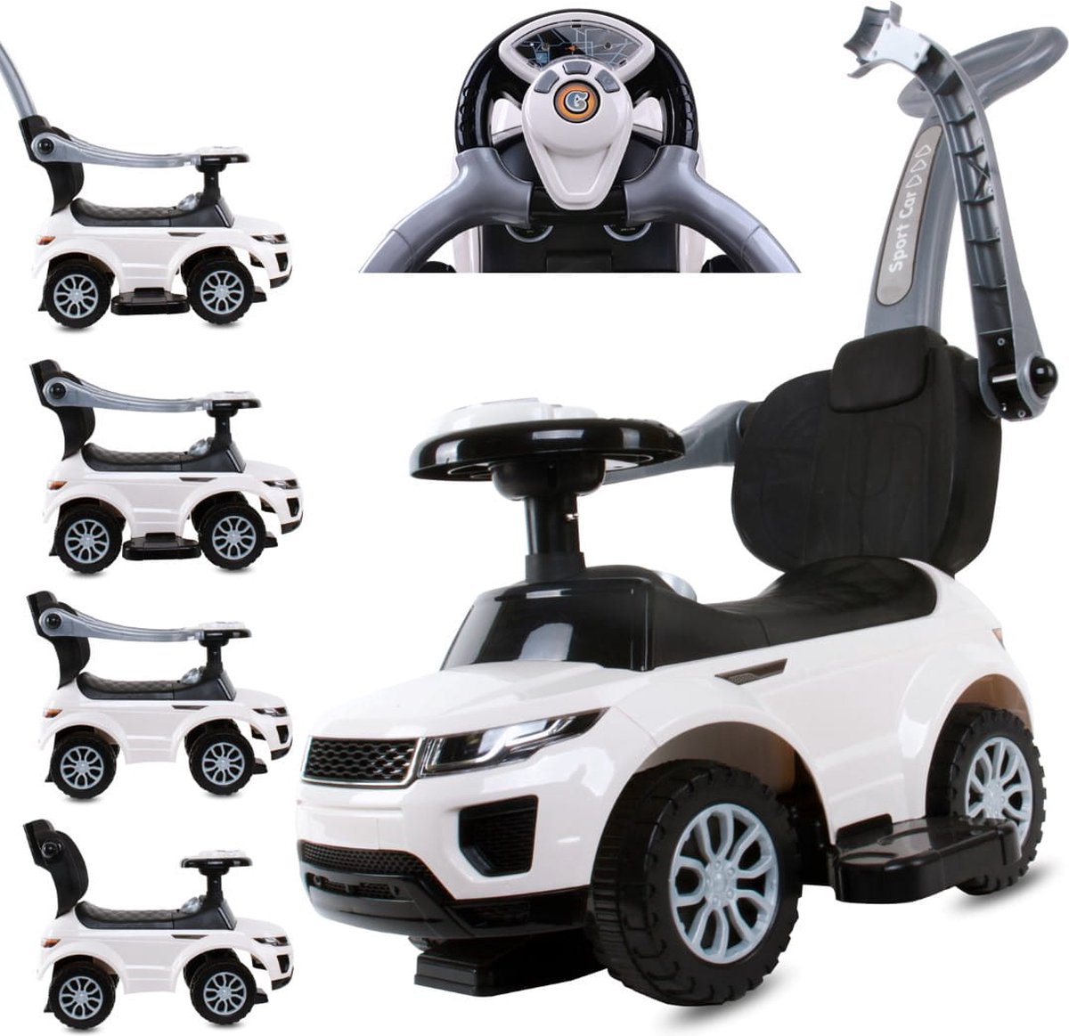 Loopauto kinderauto schuifauto vanaf 2 jaar en duwauto met claxon en muziek, opbergruimte onder de zitting (Roze